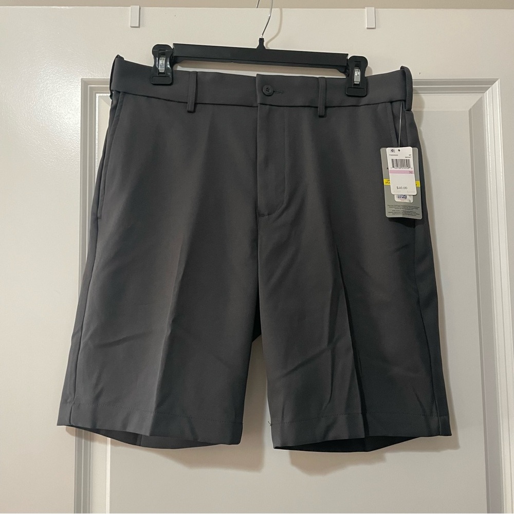NWT PGA TOUR GREY FLAT FRONT SHORTS